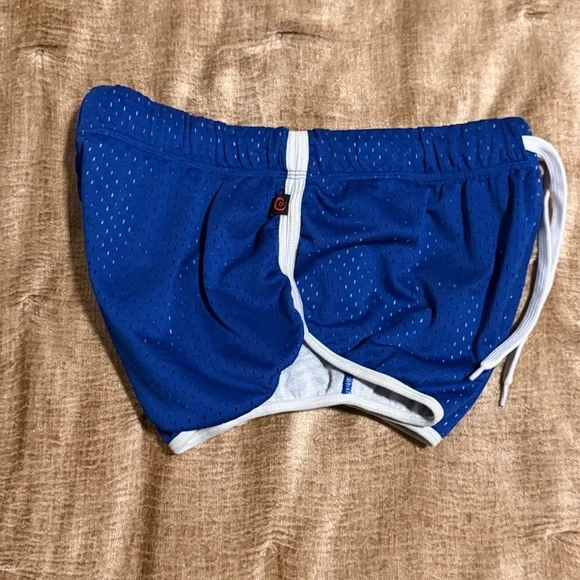 Jack Adams Air Mesh Track Shorts Blue White Trim Size L Athletic Runner - Picture 4 of 7